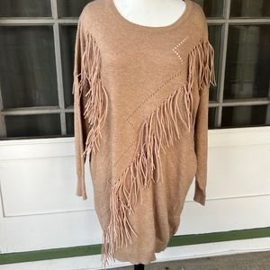 Oversized Sweater with Faux Leather Fringe Size S/M